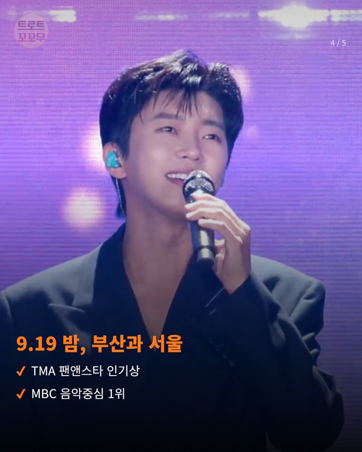 9.19 밤, 부산과 서울 — TMA 팬앤스타 인기상 MBC 음악중심 1위 (임영웅 '또또' 발매 열하루, 같은 밤 두 번 불린 이름 4번째 카드)