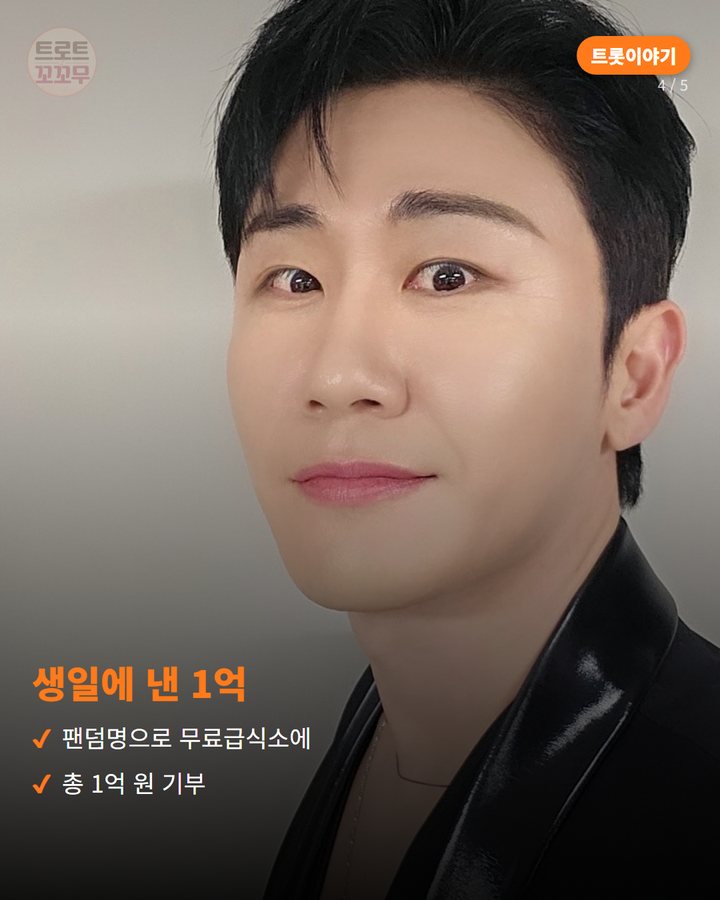 생일에 낸 1억 — 팬덤명으로 무료급식소에 총 1억 원 기부 (영탁 팬클럽 '영탁앤블루스', 2024년 여행에서 태어난 이름 4번째 카드)
