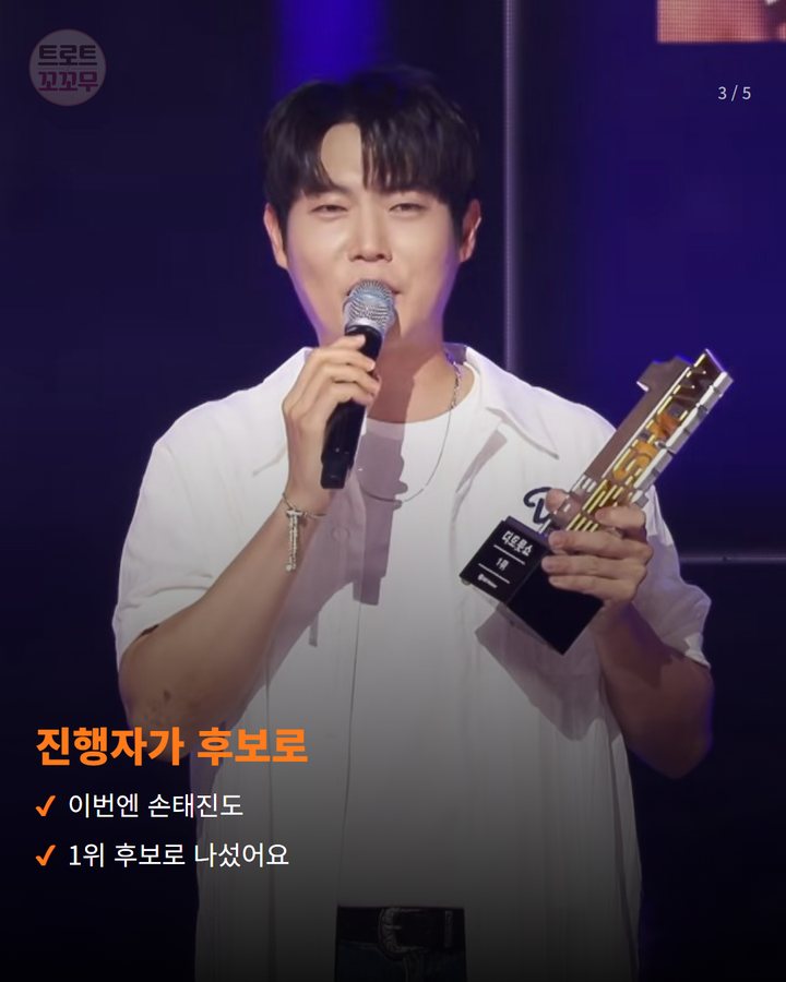 진행자가 후보로 — 이번엔 손태진도 1위 후보로 나섰어요 (손태진, '더트롯쇼' 한가위 특집서 1위 후보 올랐어요 3번째 카드)