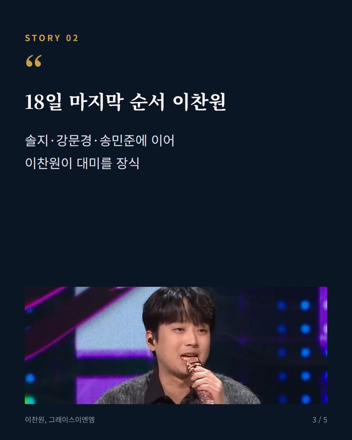 18일 마지막 순서 이찬원 — 솔지·강문경·송민준에 이어 이찬원이 대미를 장식 (이찬원, 18일 보은 빅쇼 열린콘서트 마지막 무대 3번째 카드)