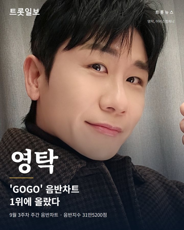 영탁 'GOGO', 한터차트 음반 1위…판매량 30만 장 카드뉴스 표지