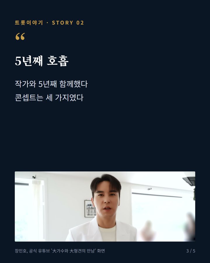 5년째 호흡 — 작가와 5년째 함께했다 콘셉트는 세 가지였다 (장민호, 앨범 재킷 촬영장에서 대형견 포비와 만났다 3번째 카드)