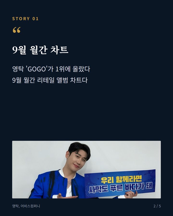 9월 월간 차트 — 영탁 'GOGO'가 1위에 올랐다 9월 월간 리테일 앨범 차트다 (영탁 'GOGO', 써클차트 9월 월간 리테일 앨범 차트 1위 2번째 카드)