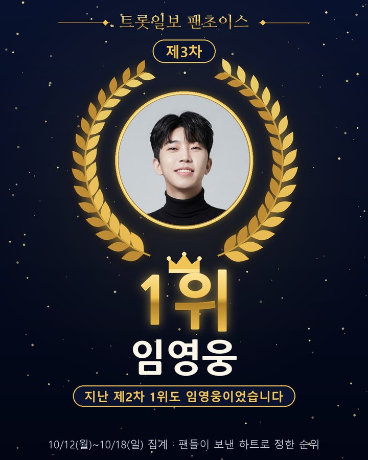 임영웅, 트롯일보 팬초이스 제3차 1위 — 3주 연속 카드뉴스 표지